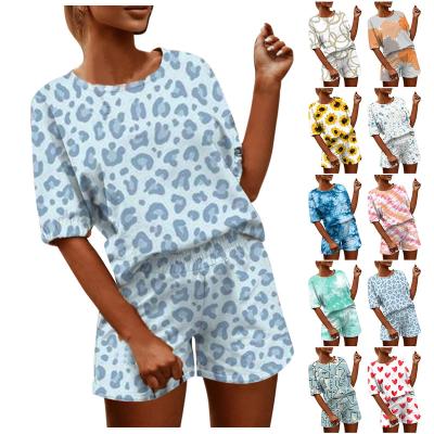 China Summer Print Anti-pilling Short Sleeve T-shirt Shorts Women Sport Matching Two Piece Set for sale