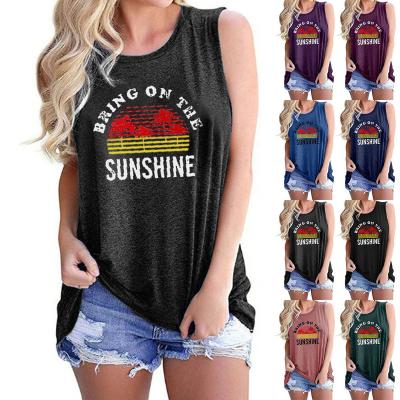 China 2022 Summer Women's Tank Top Round Collar Breathable Printed Sleeveless T-Shirt for sale