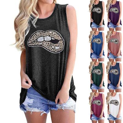 China 2022 Summer Women's Tank Top Round Collar Breathable Printed Sleeveless T-Shirt for sale