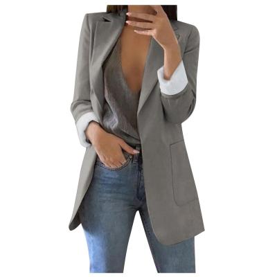 China Anti-Wrinkle Simple Fashion Solid Color Mujer Tops Lady Lapel Long Sleeve Slim Suit Office Blazer Cardigan Women's Suit for sale