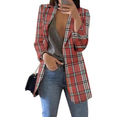 China Wholesale Anti-wrinkle autumn fashionable Single-button plaid printing suit office long-sleeved slim blazer for women for sale