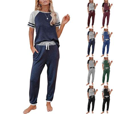 China European And American Shorts Sleeve Home Breathable Solid Color Fashion Two Piece Set for sale