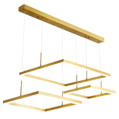 China Modern Copper Material 220v Led Hanging Light Square Led Hanging Tiered Chandelier for sale