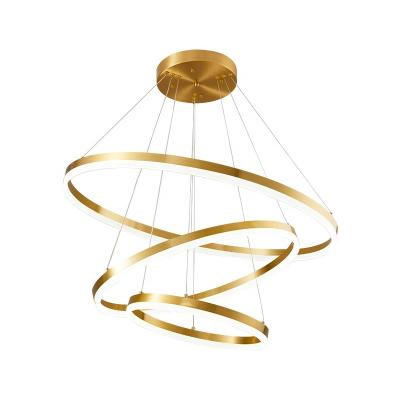 China Modern 220V Dimmable With Remote Control Living Room Decorative Gold Luxury Modern Copper Led Ring Light Chandelier for sale