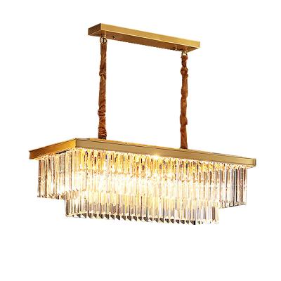 China Modern Gold Rectangular Modern Crystal Linear Chandelier Light Fixture Hanging Light For Atmospheric Living Room for sale