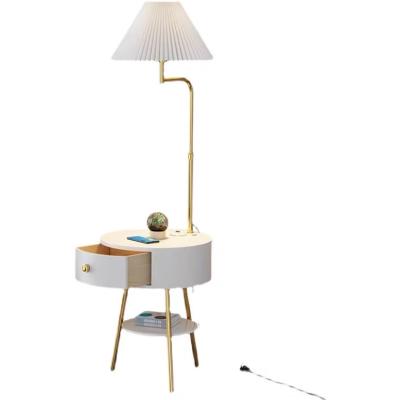 China Lighting Functions Floor Lamp Side Table Attached Sofa End Table Lamp With Storage Shelf Standing Lamp And Table Combined With Drawer for sale