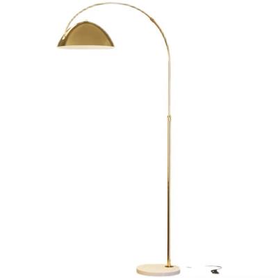 China Lighting Works Real Marble Base Modern Arc Floor Lamp Tall Standing Hanging Light With Bell Shade For Living Room for sale