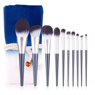 China Luxury Professional Wood Blue Eye Shadow Makeup Brush Set 10 Piece Brush Set for sale