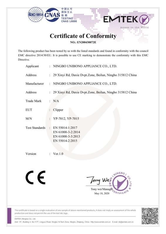 CE - Ningbo Unibono Appliance Co., Ltd.