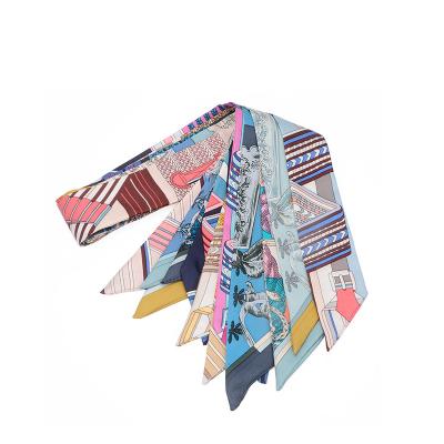 China New Product Small Long Stripe Pattern Scarf Narrow Design Women's Long Silk Scarves for sale