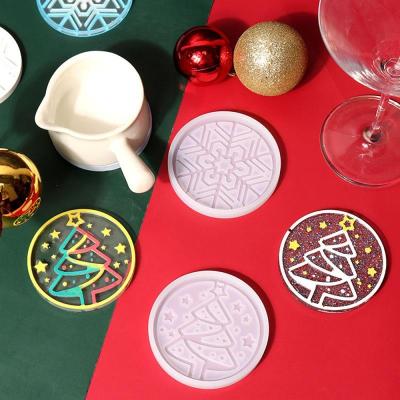 China Viable Christmas Coasters Resin Molds Cup Mats Silicone Mold Christmas Tree Snowflake Coaster Epoxy Molds For DIY Craft Crafts Handmade Gift for sale