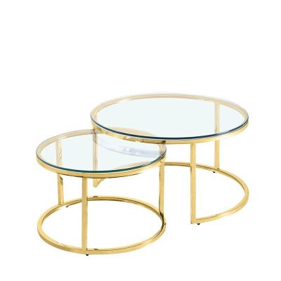 China (Others) Two Piece Modern European Silver Gold Metallic Round Coffee Table Adjustable for sale