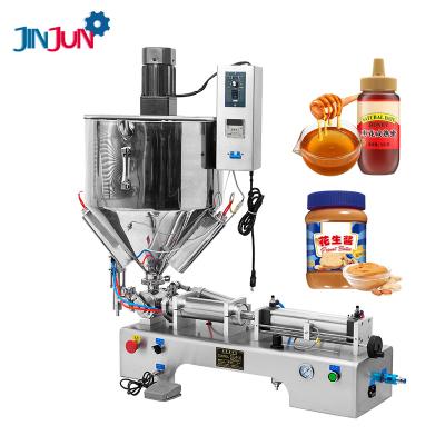 China JINJUN Food Desktop Semi-automatic Pneumatic Heating Hopper Honey Chocolate Sauce Paste Filling Mixing Machine for sale