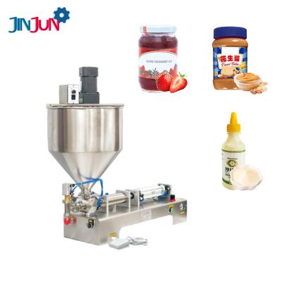 China JINJUN Food Vertical Mixing Hopper Ketchup Honey Face Cream Paste Bottle Desktop Semi-automatic Pneumatic Filling Machine for sale