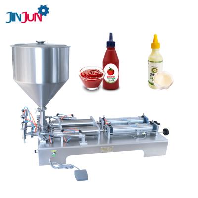 China Food JINJUN Semi-automatic Double Heads Pneumatic Paste Ketchup Honey Shampoo Soap Bottle Filling Machine for sale