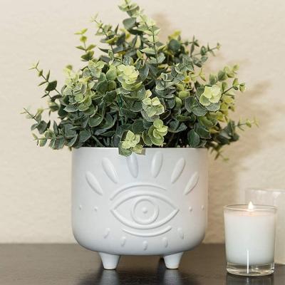 China Europe Ceramic Flower Plants Pots Planter With Drainage Hole Eye Pattern White Popular In European for sale