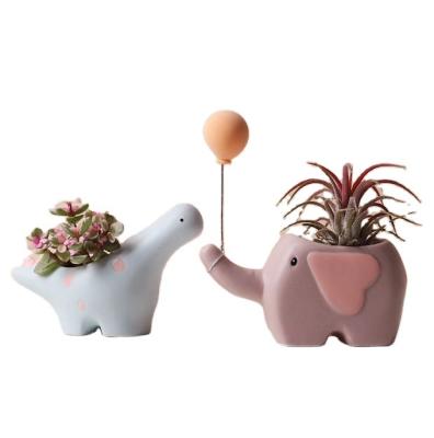 China Modern Cute Animal Elephant Flower Ceramic Succulent Pots Planter for sale