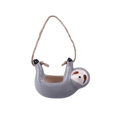 China Eco-friendly Cute Hanging Ceramic Animal Sloth Shape Succulent Pot For Planter Flower Pot for sale