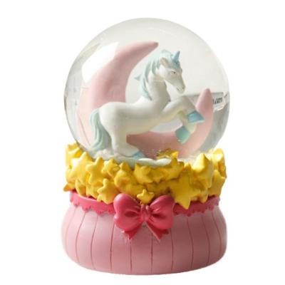 China Home festival decoration polyresin unicorn with led light snow water globe custom for decoration &souvenir for sale