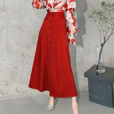 China 2022 New High-waisted Spring Straight Anti-static Lace-up Over-the-Knee Red Long Skirt for sale