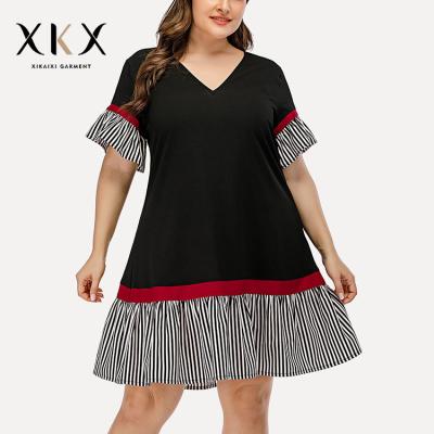 China Fashion Lady Anti-Static New Spring Black Plus Size Dresses Plus Size Midi Women's Short Sleeve Dress for sale