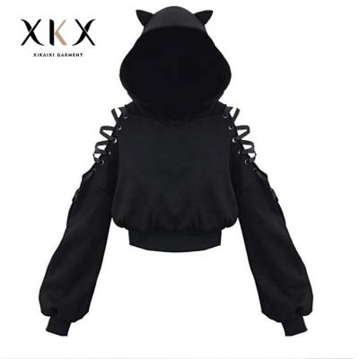 China 2022 Japan anime black and white Anti-wrinkle cat ear navel wear exposed women cute sweatshirt cosplay for sale