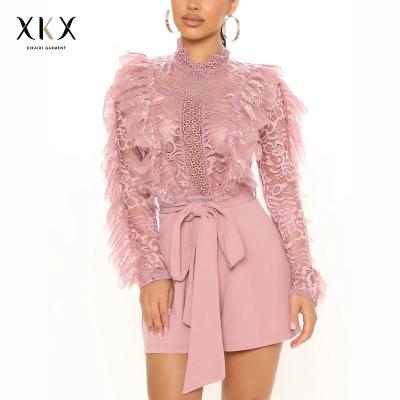 China Custom XKX 2022 Anti-Static Long Sleeves Lace Up Crew Neck Romper Womens Romper Casual Dress for sale