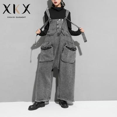 China hot sale Anti-wrinkle women's pants washed denim jumpsuits plus size sling overalls lattice jumpsuits maternity women customized by size for sale