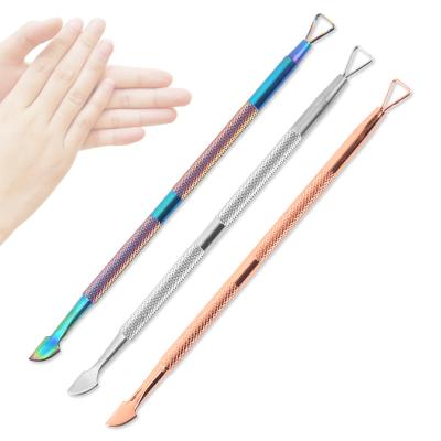 China Durable High Quality Stainless Steel Nail Pusher Double Side Cuticle Pusher Fingernail Nail Polish Remover Tool for sale