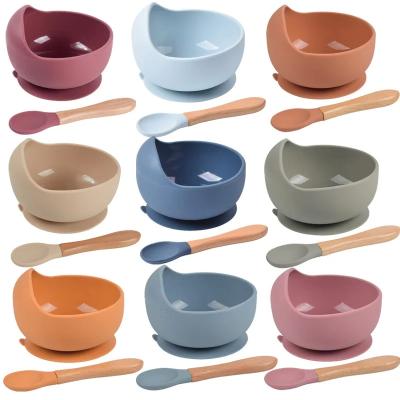 China Environmentally Friendly Newborn Feeding Set Food Grade Silicone Bowl Spoon Set à venda