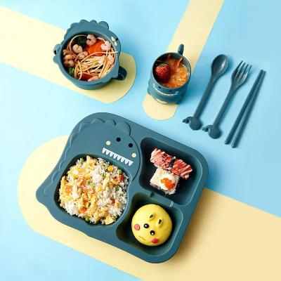 China Custom Baby Suction Plate Set Tableware Feeding Set Dinosaur Pattern Te koop