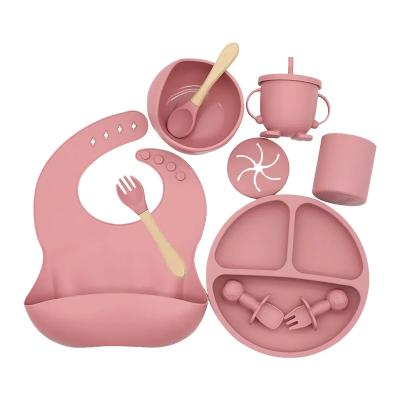 중국 Baby Weaning Plate Set Silicone Bib Spoon Bowl Plate Tableware Set 판매용