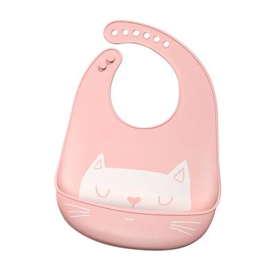 China Adjustable Infant Feeding Bib Waterproof Pink Silicone Plain Baby Bib for sale