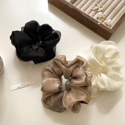 China Environmental Friendly New Solid Color Hair Scrunchies Double-layer Gauze Simple Hair Loop Headdress High Sense Elegant Hair Binding Rope for sale