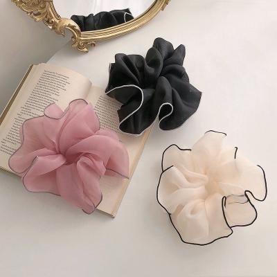 China Hair decoration MIO Ins Hot Selling Pure Color Mesh Large Hair Scrunchies Hemming Edge Elastic Hair Bands For Women Girls Hair Accessories for sale