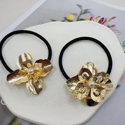 China Fashion Women Fashion Ponytail Holders Flower  Metal Hair Tie with Silver GoldHair Accessories for sale