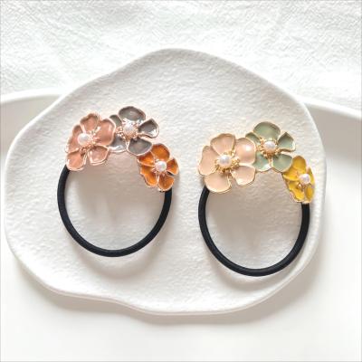 China Friendly Material Hair Ties Ring with flowers Rubber Bands Ropes Hair Elastic Bracelet Ponytail Holder Korean Hair Accessories for Women Girls for sale