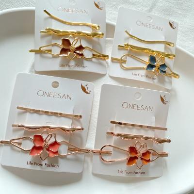 China Hip Hop Ornament Metal And flower Barrettes South Korea Female Hair Accessories Bangs Pearl Headdress Hairpin Set for sale