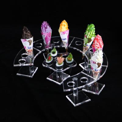 China Acrylic Sushi Ice Cream Cone Display Clear Buffet Display Layout Dessert Table Cone Holders Stand Soft Tube Display Cone Display for sale