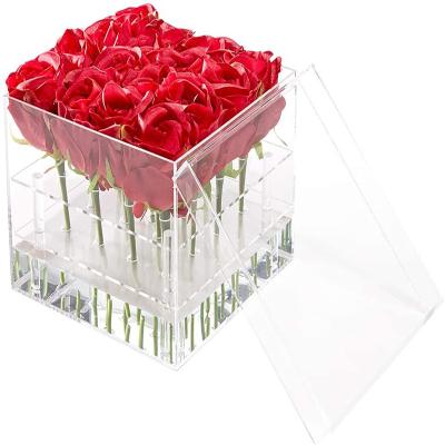 China Acrylic Clear Vase Stand Water Gift Box Christmas Flower Box Viable To Rose Pots Stand Decorative Square for sale