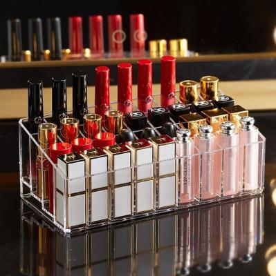 China Modern Clear Acrylic Lipstick Storage Box Cosmetics Multigrid Dustproof Organizer for sale