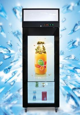 China Ice Cream Transparent Glass Door Refrigerator With Multimedia LCD Screen for sale