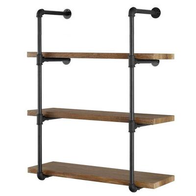 China Eco-friendly Wall Shelf Storage Furniture Metal Antique Industrial Vintage Rustic Solid Wood Mounted Wall Floating Shelves For Wall for sale