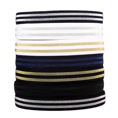 China Hot Sale DIY Decor Webbing Elastic Nylon Glitter Woven Striped Shiny Woven Elastic Band for Garment for sale