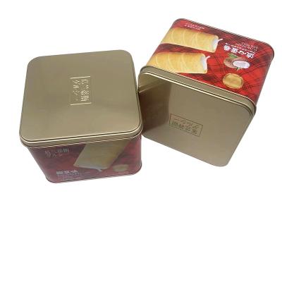 China Hot Selling Recyclable Cookie Tin Box Hight Quality Square Egg Roll Tin Box for sale