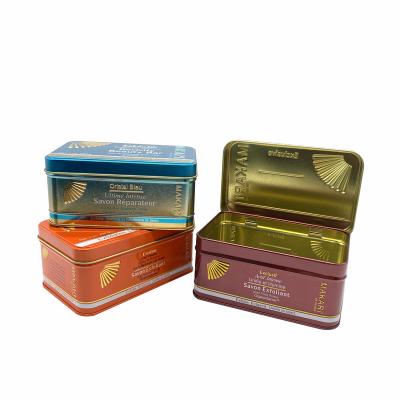 China Rectangular Metal Tin Box Metal Medicine Box Candy Tin Can Maker Recyclable Chinese Soap Tin Box With Hinged Lids for sale