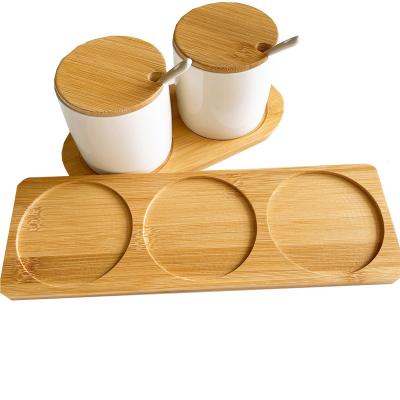 China Sustainable Wholesale Eco - Friendly Bamboo Condiment Jars Spice Jars Seasoning Box Set With Spoon And Lid Tray for sale