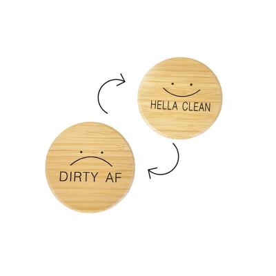 China Custom Reversible Dishwasher Magnet Sign Bamboo Dishwasher Magnet Clean Dirty Double Shape Sign for sale