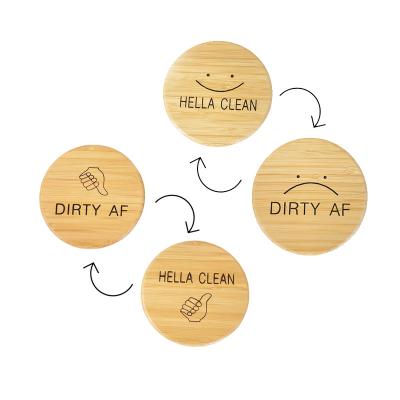 China Shape Custom High Quality Reusable Double Sided Sign Bamboo Clean And Dirty Dishwasher Magnet For Kitchen for sale