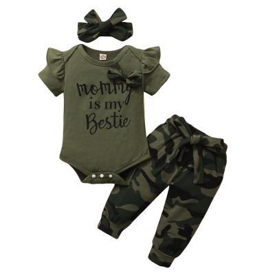 China Babies Formal Summer Shorts Sleeve Army Green Mens Three Pieces Clothing Set Kids for sale